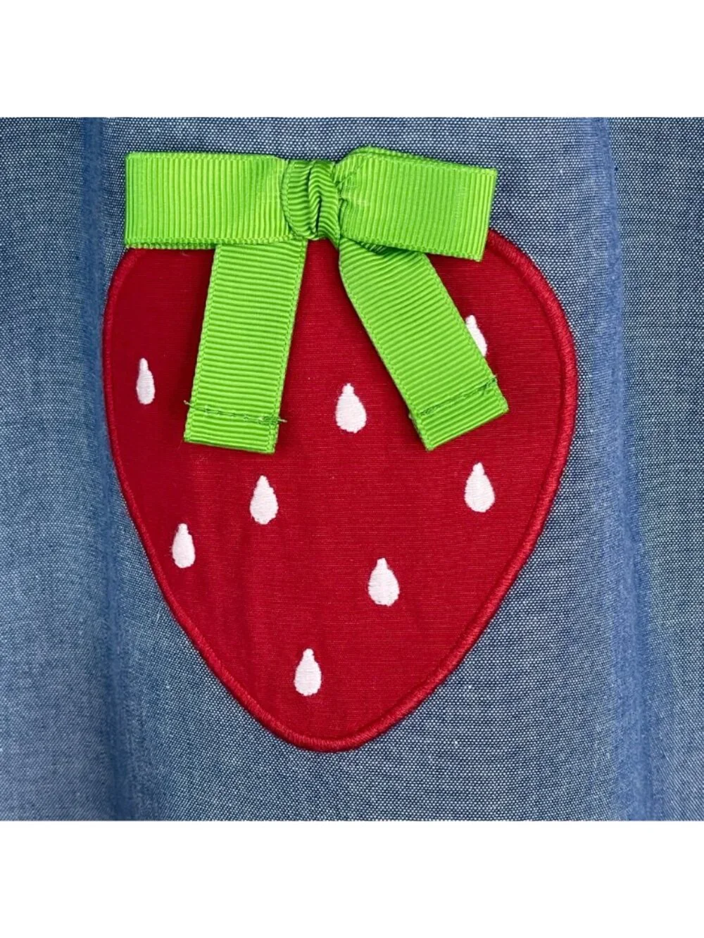 Gymboree Dress Girls 8 Strawberry Patch‎ Smocked Sundress Bow Strap Chambray